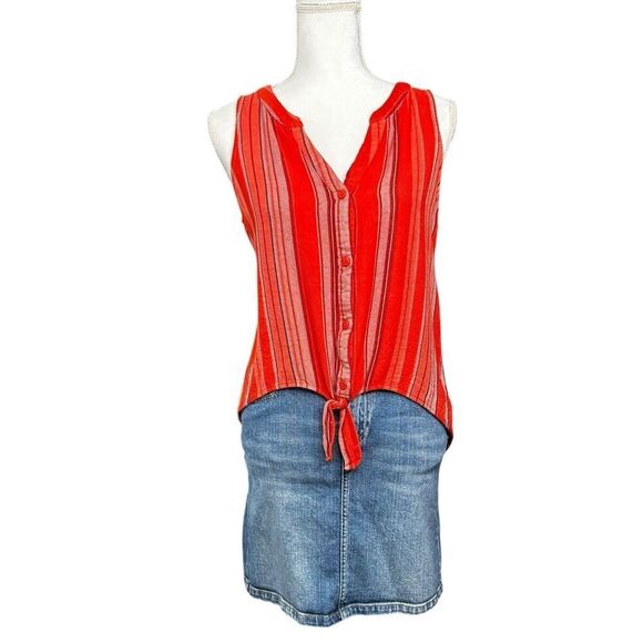 Sanctuary Sleeveless Orange Stripe Tie Front Hi-Low Button Down Women’s Medium - Picture 1 of 11